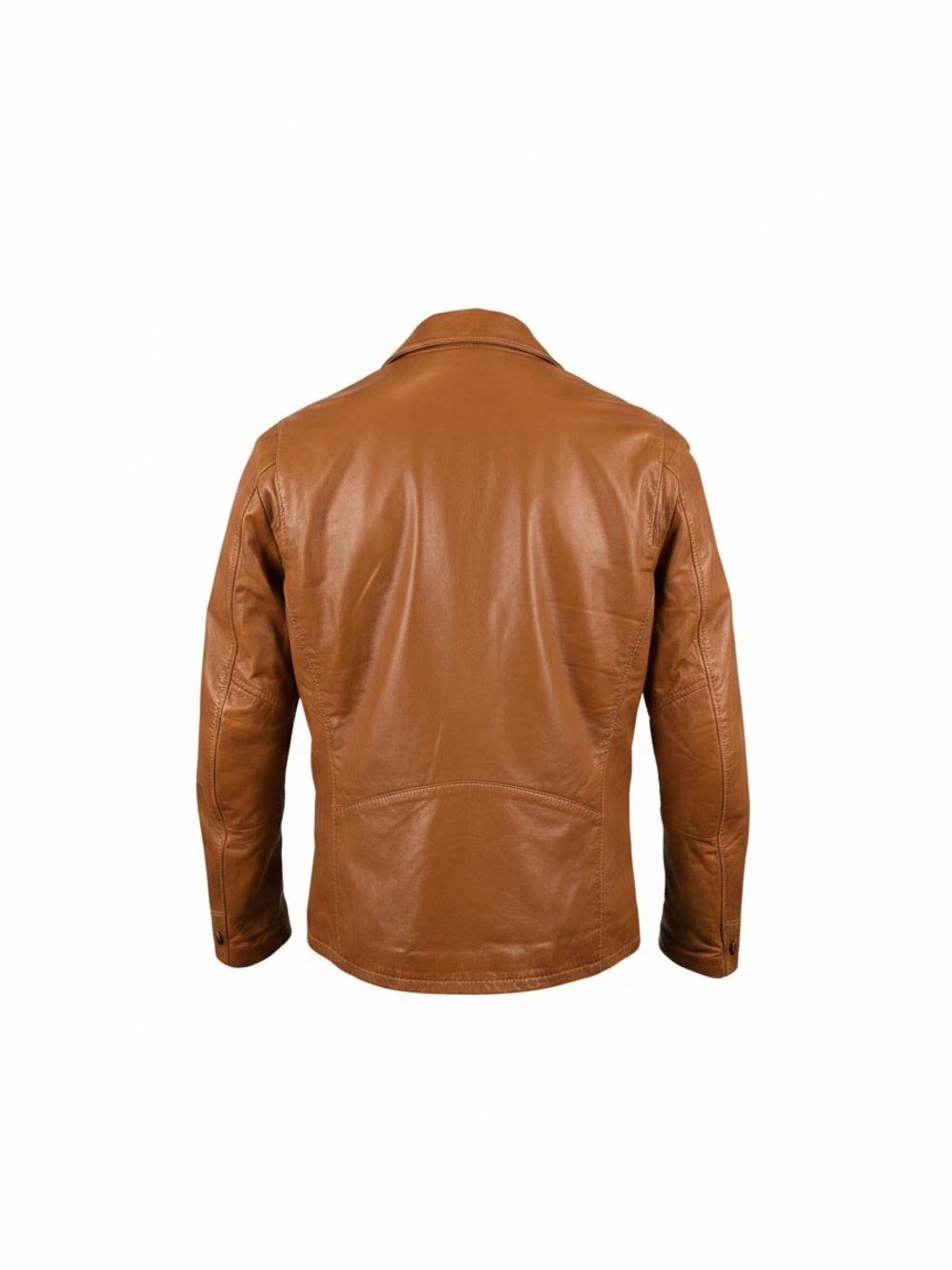 Men's Chestnut Leather Button-Front Coat - Picture 2 of 12